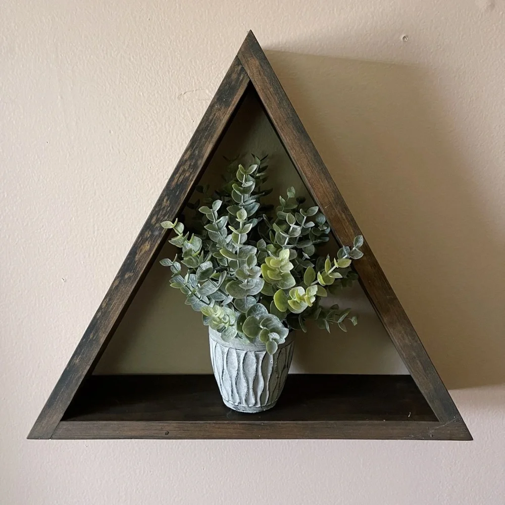 Dark Stained Triangle Shelf, Home Decor